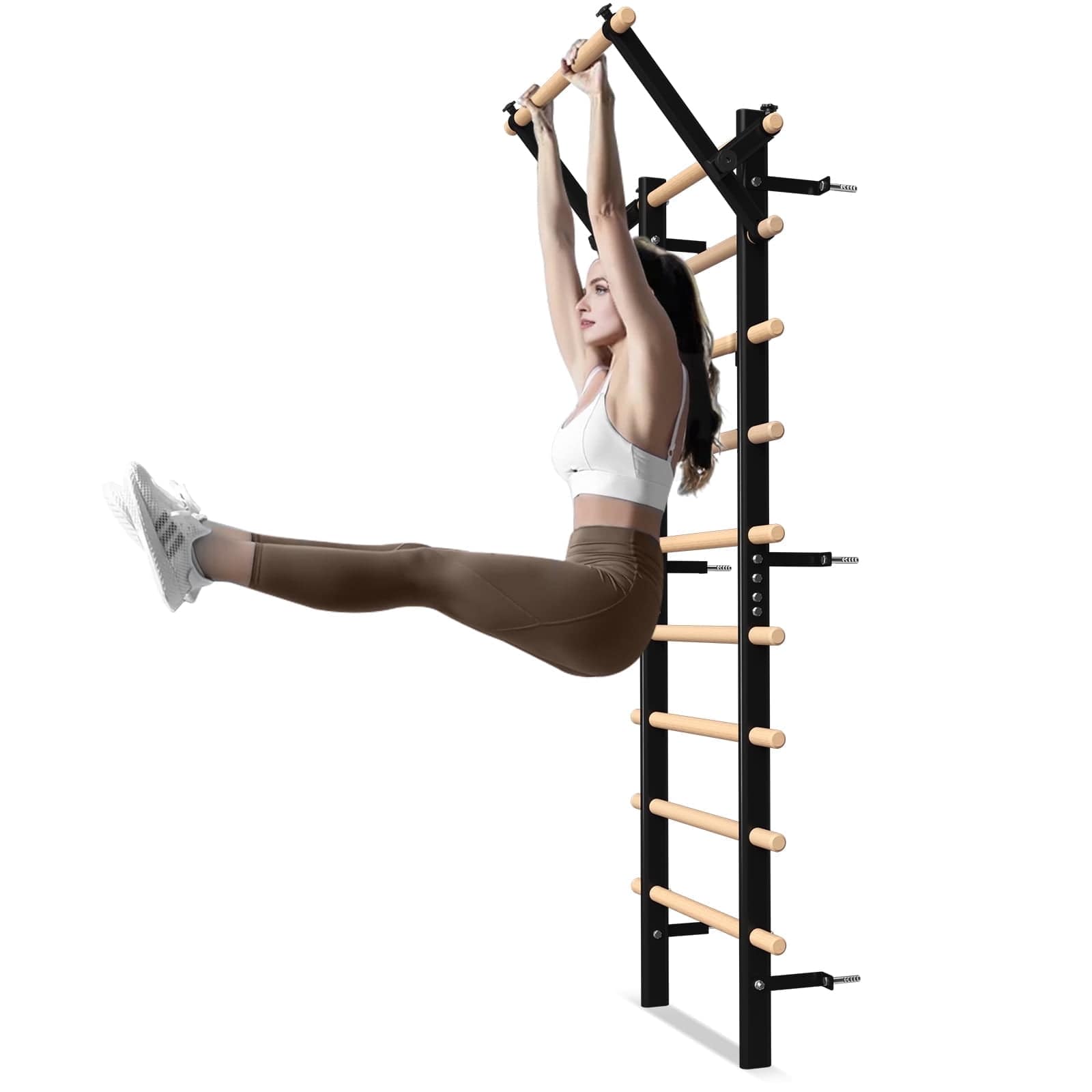Front. Syedee - Swedish Ladder Stall Bar, Wall-Mounted Multifunctional Gym for Home Fitness, Kids Climbing and Stretching - Black.