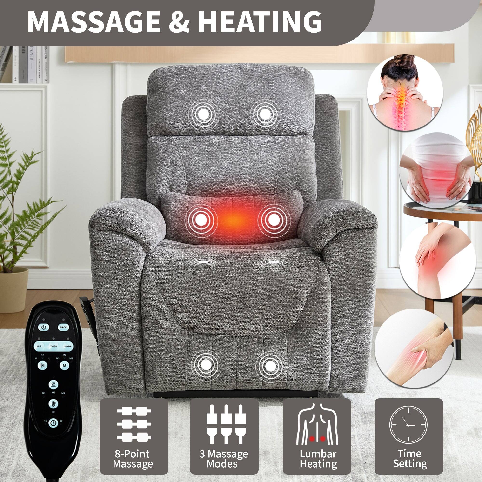 MASSAGE & HEATING

- 8-Point Massage
- 3 Massage Modes
- Lumbar Heating
- Time Setting