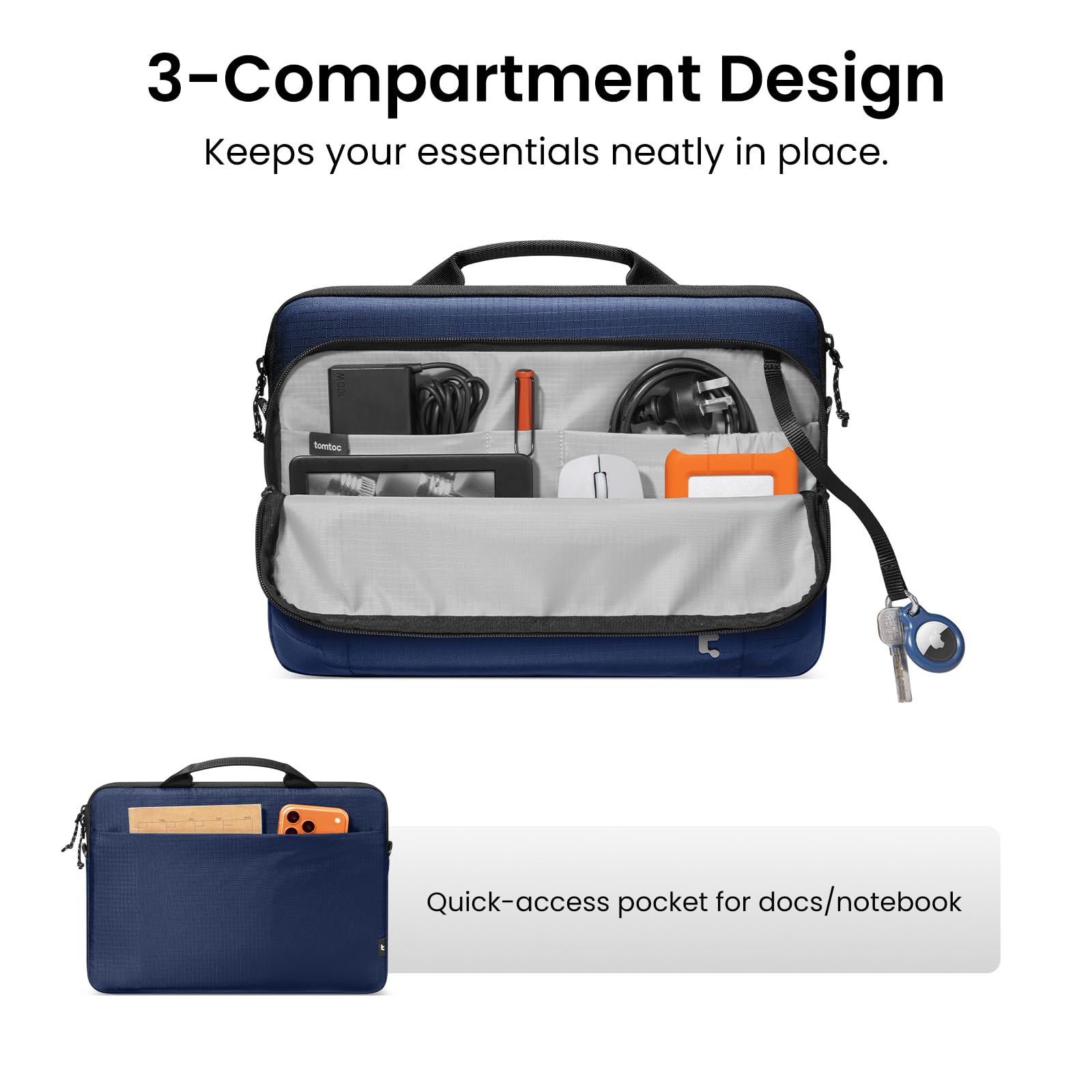 3-Compartment Design Keeps your essentials neatly in place.

100W

Quick-access pocket for docs/notebook