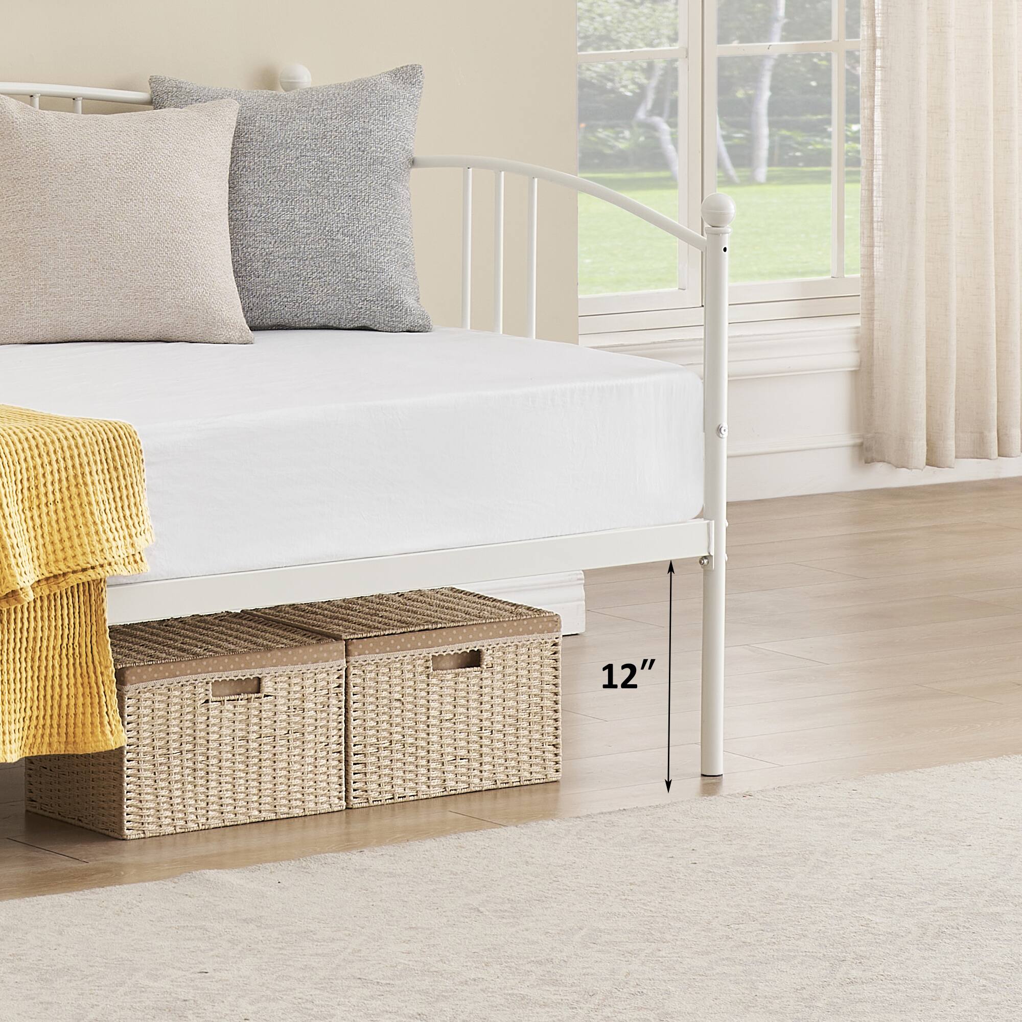 Alt View 2. Homhougo - Twin Rectangular Twin Metal Daybed with Trundle, Sofa Bed Frame with 6 Casters and Steel Slat Support - White.