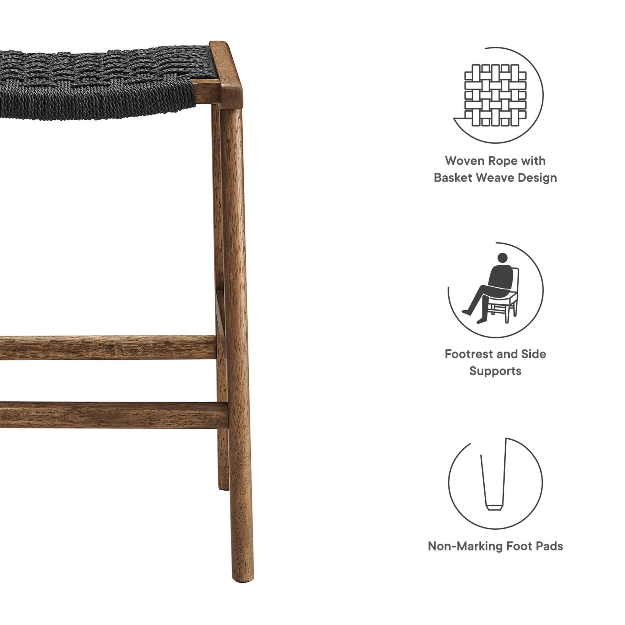 - Woven Rope with Basket Weave Design
- Footrest and Side Supports
- Non-Marking Foot Pads