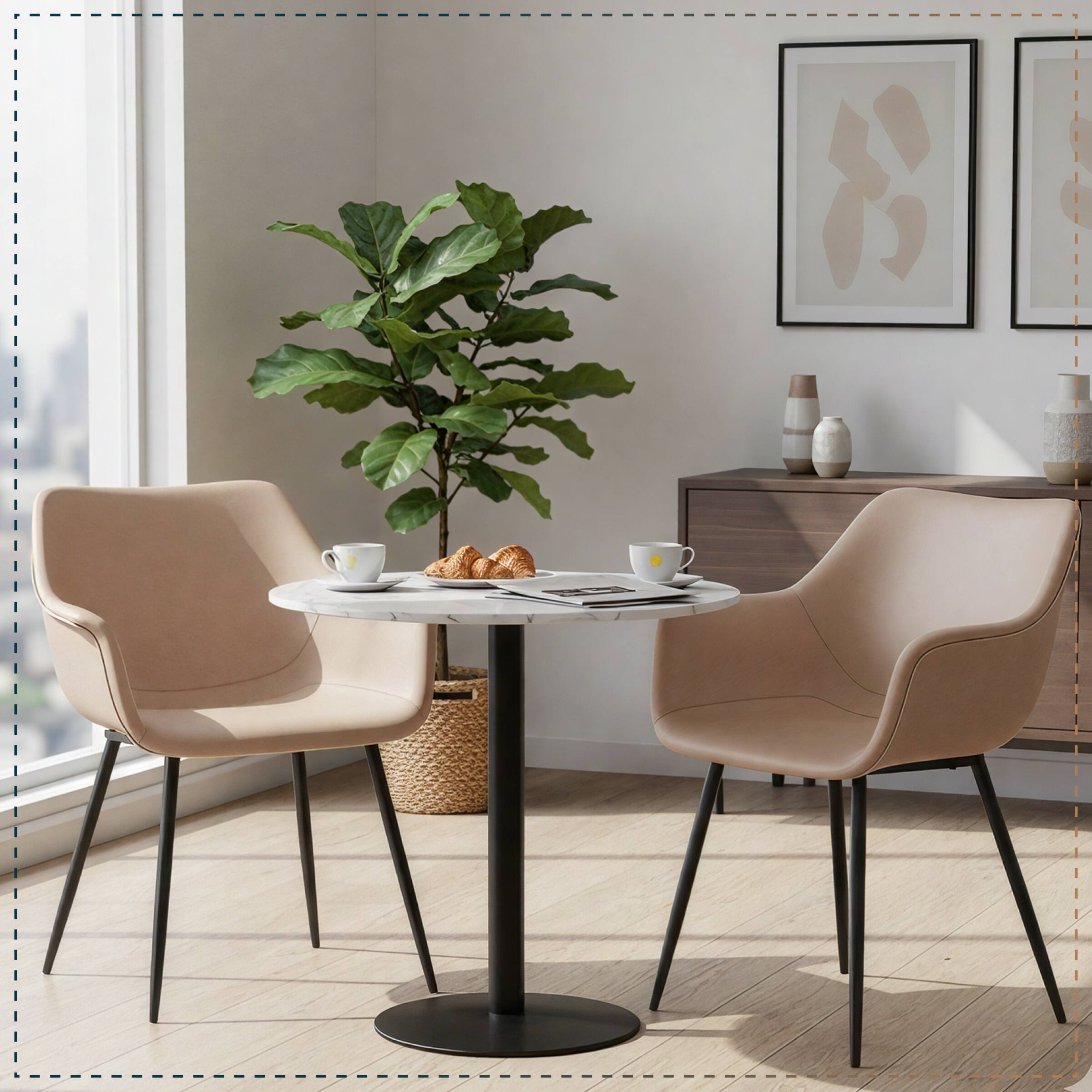 Left. LeisureMod - Markley Modern Distressed Leather Dining Chair with Iron Legs - Taupe.