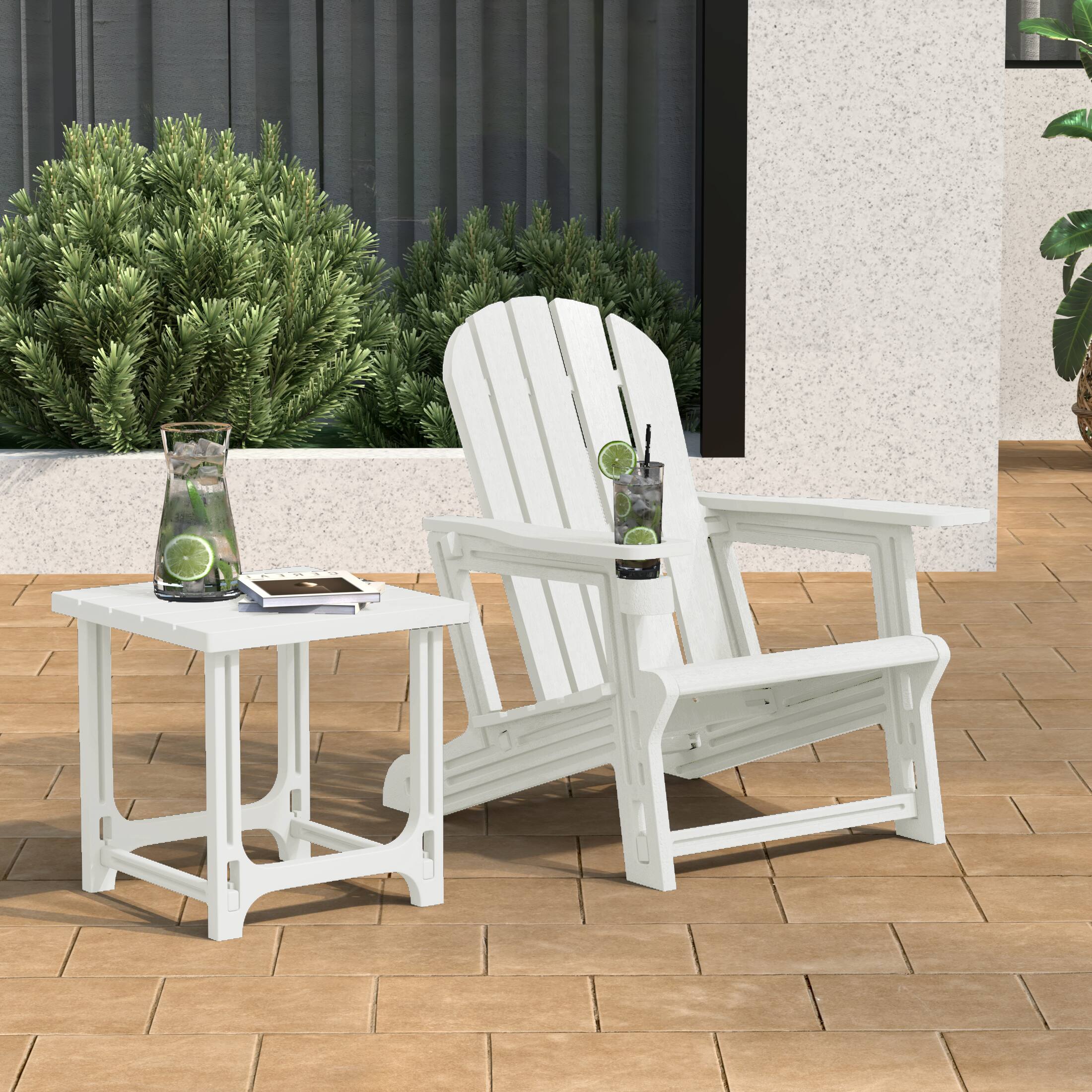 Angle. WestinTrends - WestinTrends Azura 2-Piece HDPE Plastic Adirondack Patio Chair With 18" Side Table Set - White.