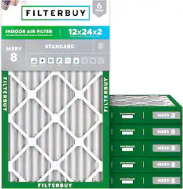 Filterbuy - 12x24x2 MERV 8 Dust & Allergy Defense, Electrostatic Pleated HVAC AC Furnace Air Filters Replacement (6-Pack) - Silver
