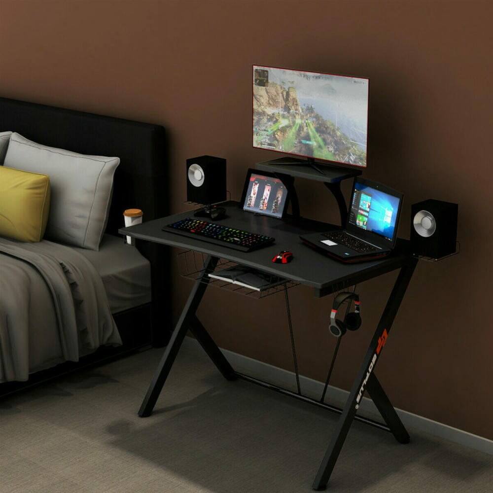 Alt View 9. Pefilos - Multifunctional E-Sport Gaming Desk with Headset Hook & Cup Holder, Office Desk, Gaming Computer Desks for Study - Black.
