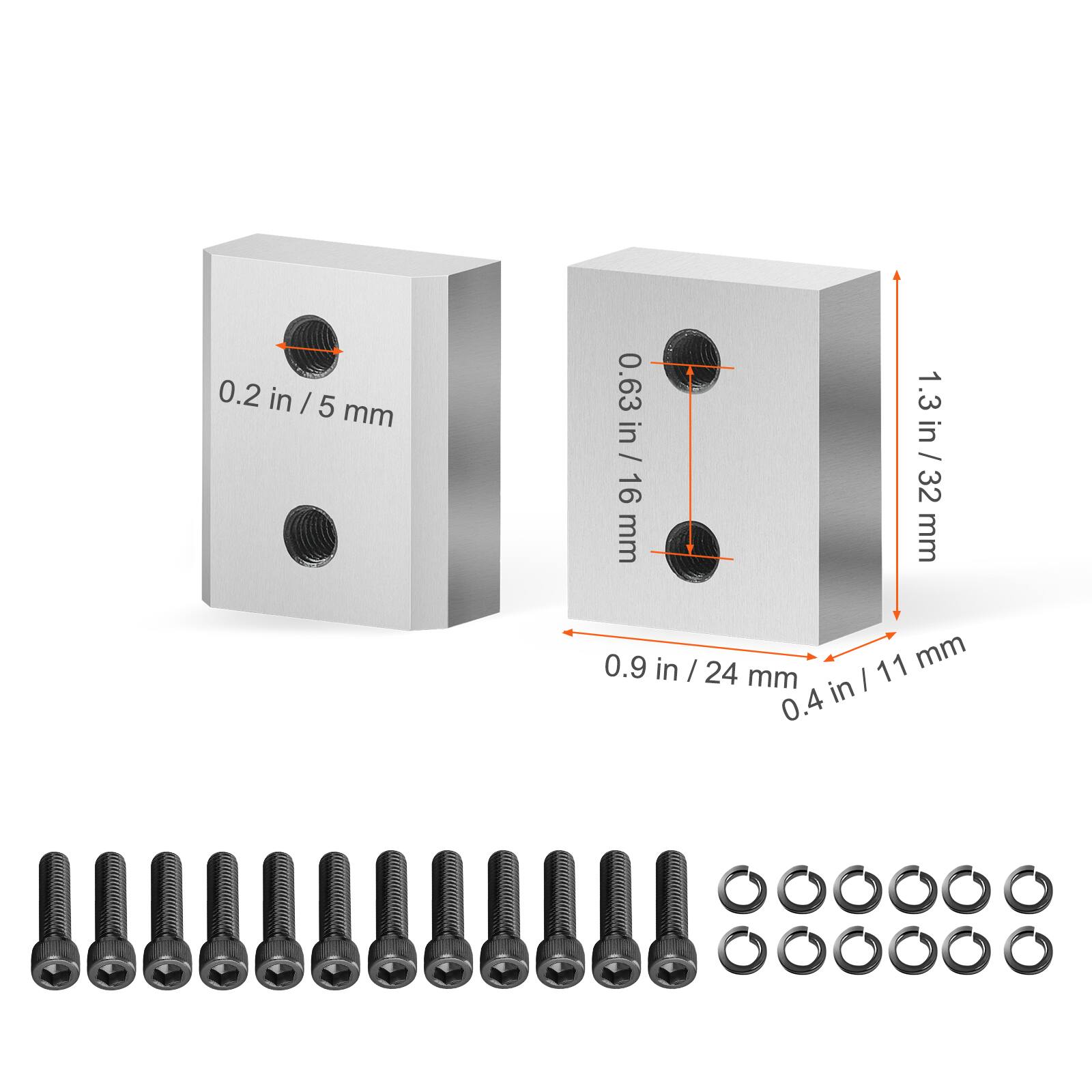 0.2 in / 5 mm  
0.63 in / 16 mm  
1.3 in / 32 mm  
0.9 in / 24 mm  
0.4 in / 11 mm