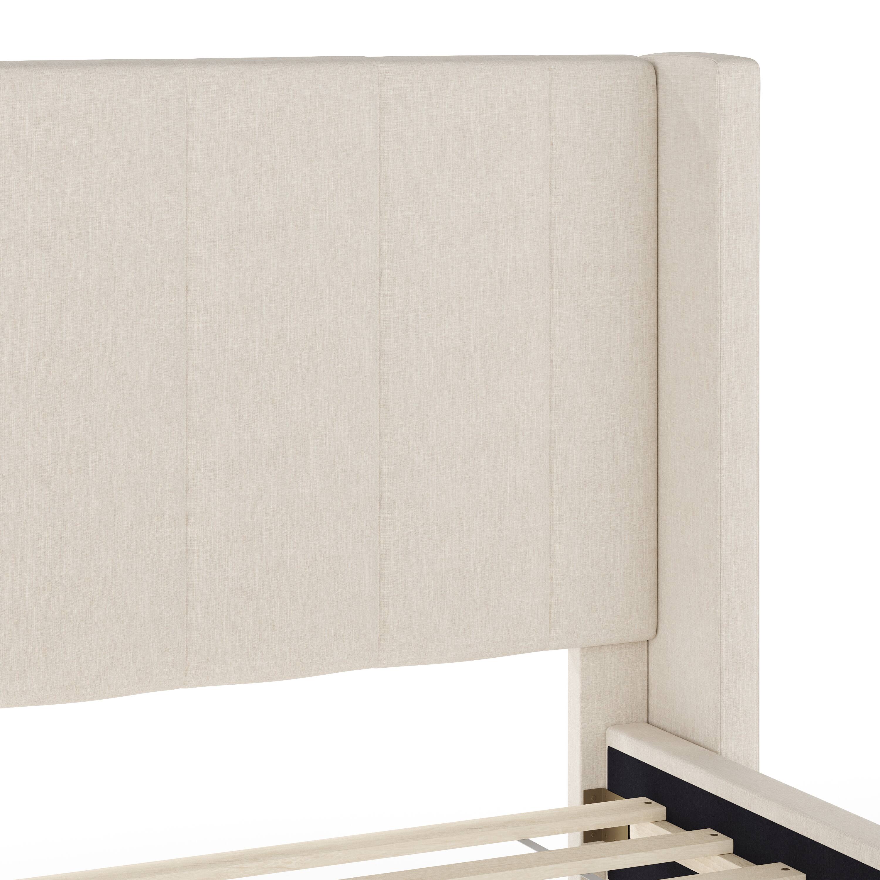 Alt View 19. Martha Stewart - Kay Faux Linen Queen Size Platform Bed with Channel Stitched Headboard - Beige Fabric/Walnut Legs.