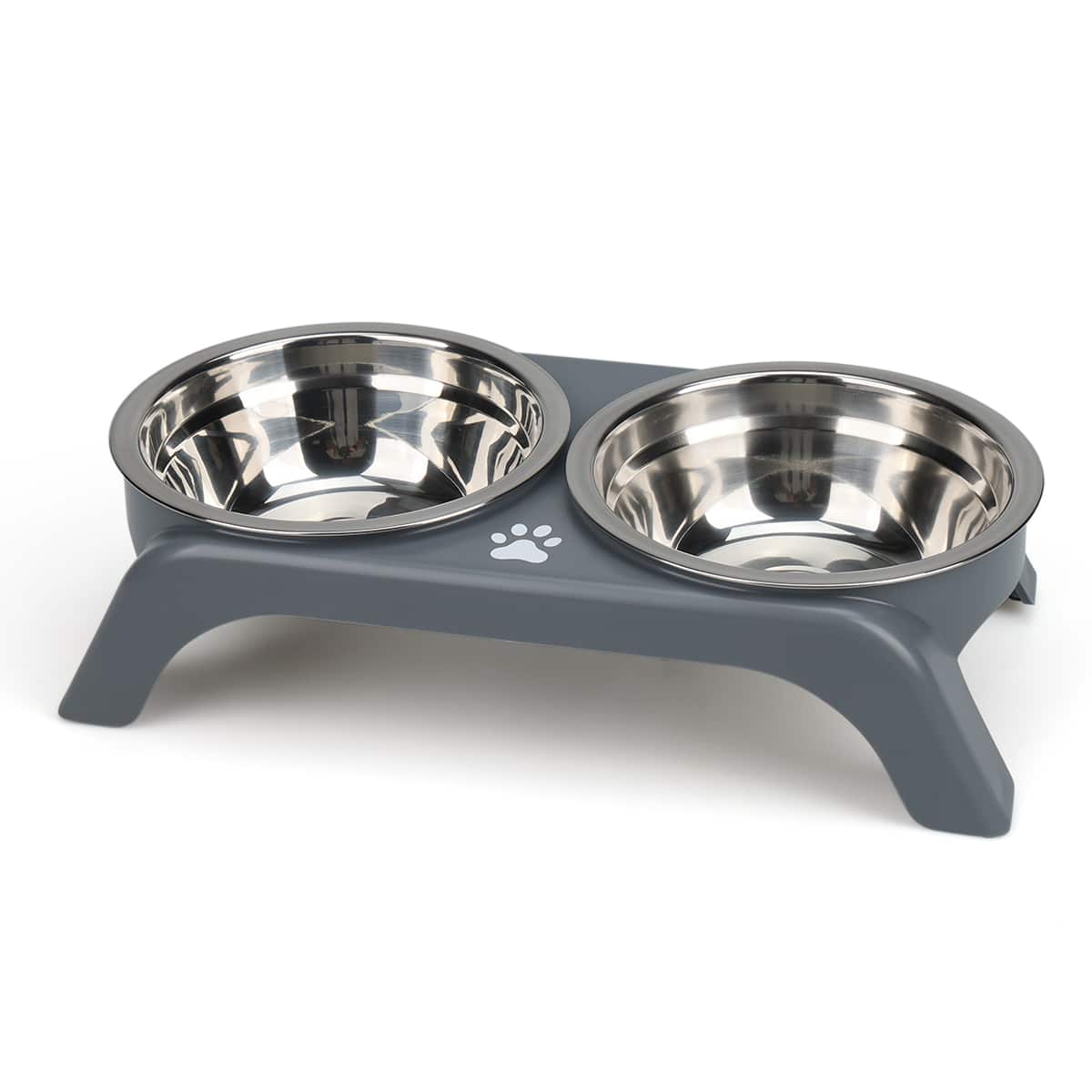 Supet - Stainless Steel Double Bowl with Raised Stand for Puppies & Cats - Gray