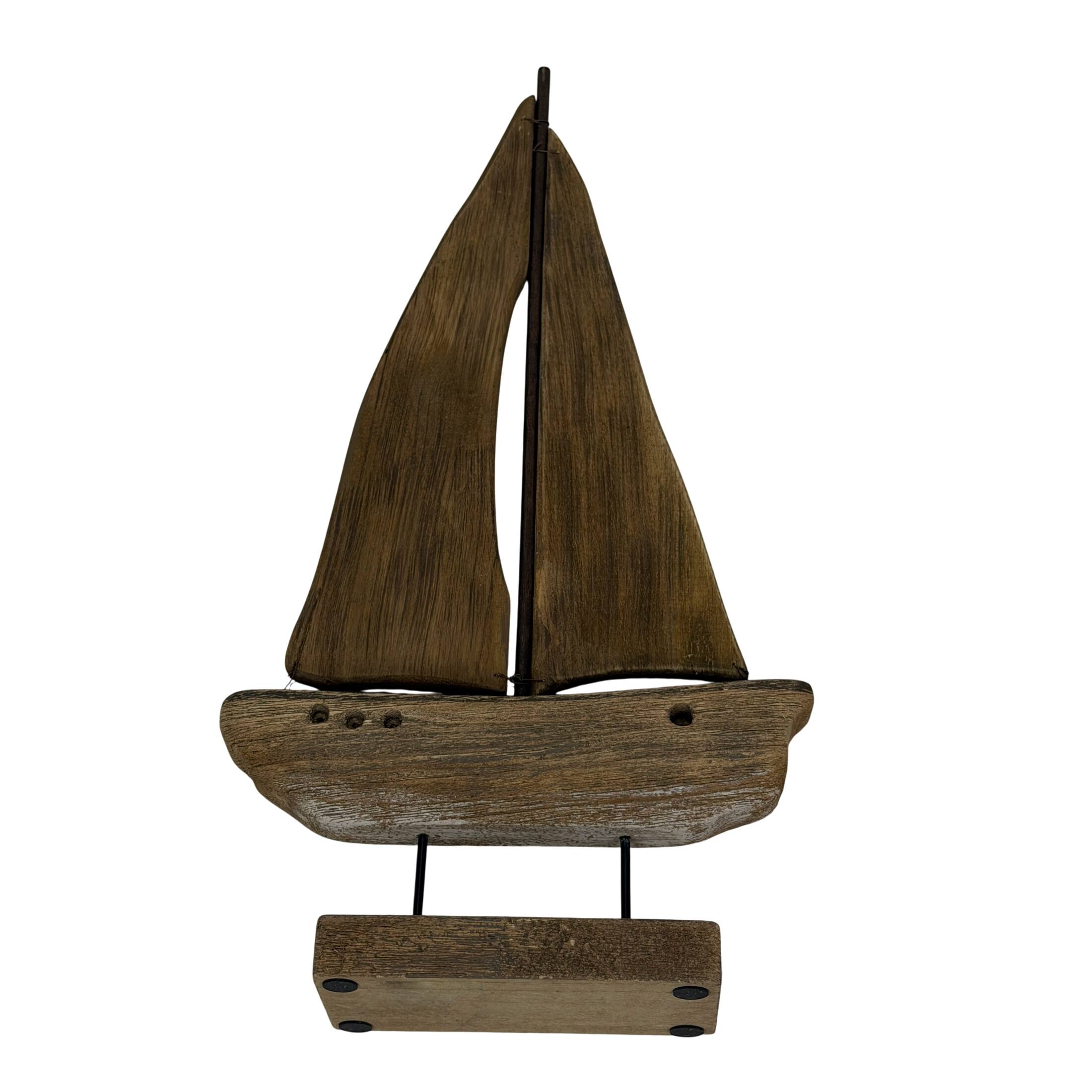 Alt View 2. Things2Die4 - Weathered Wood Sailboat Sculpture 22 Inch Nautical Coastal Tabletop Decor - Natural.