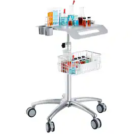 VEVOR - Medical Cart, Salon Cart with Wheels, Mobile Trolley Cart 26.77"-42.91" Height Adjustable, Metal Salon Stations - Silver