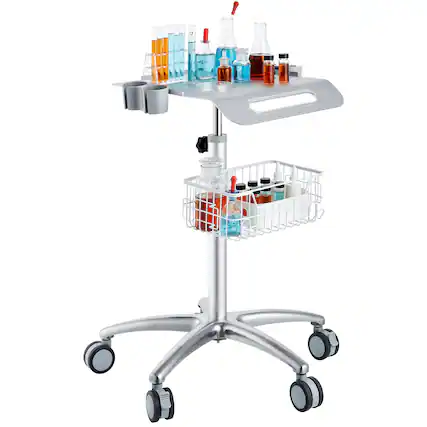 Front. VEVOR - Medical Cart, Salon Cart with Wheels, Mobile Trolley Cart 26.77"-42.91" Height Adjustable, Metal Salon Stations - Silver.