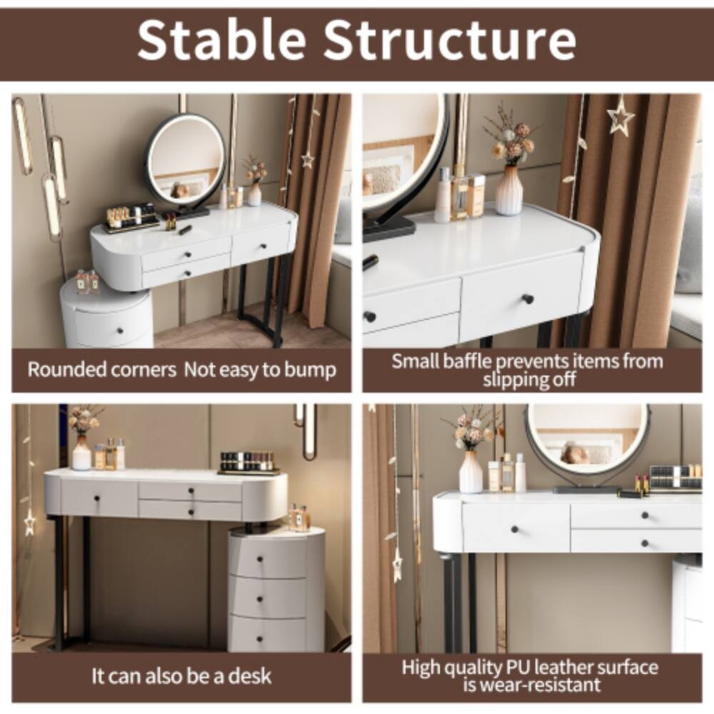 Stable Structure  
- Rounded corners, Not easy to bump  
- Small baffle prevents items from slipping off  
- It can also be a desk  
- High quality PU leather surface is wear-resistant