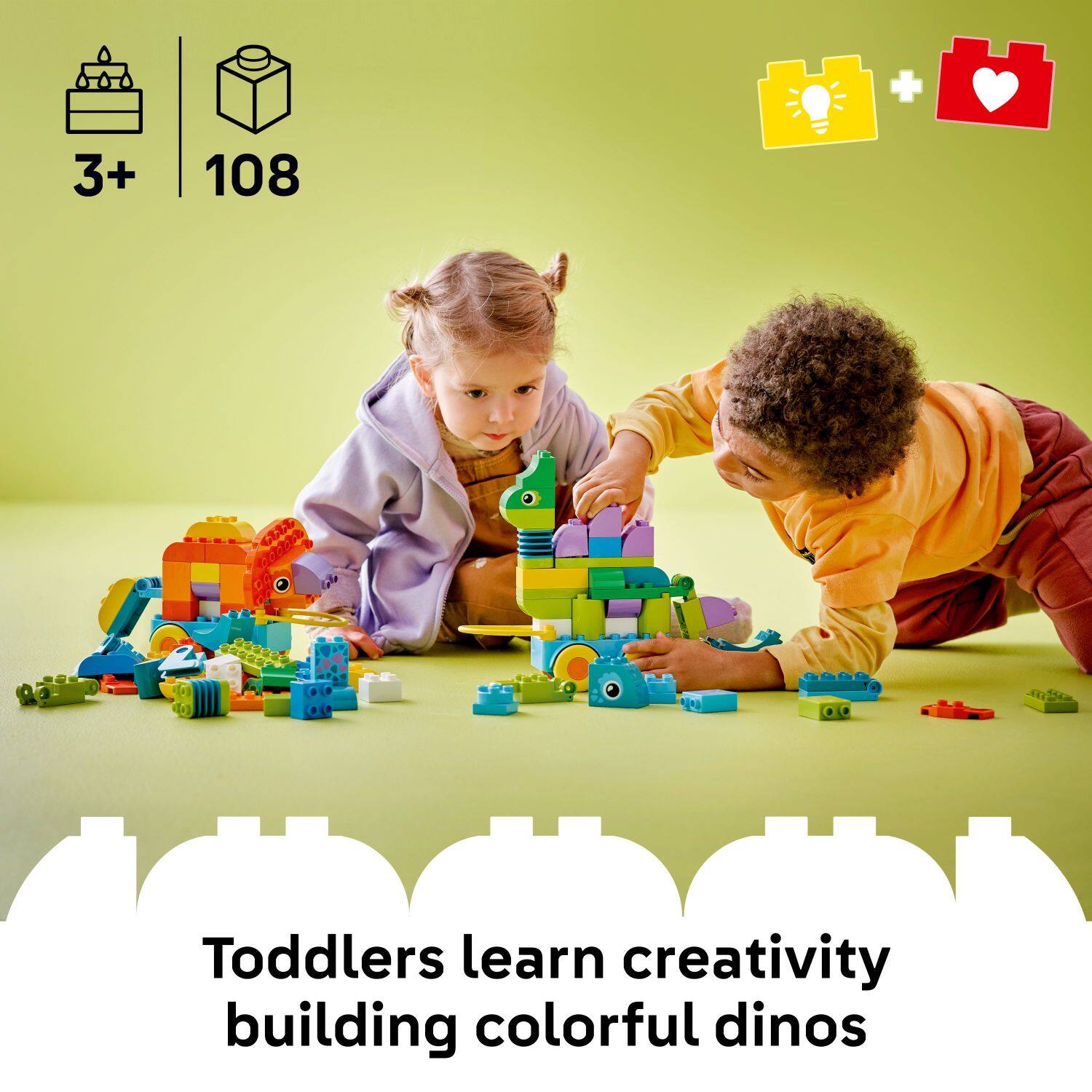 Toddlers learn creativity building colorful dinos + 3+ 108