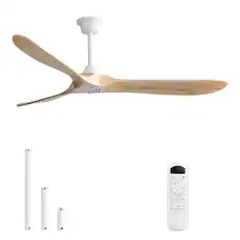 Sofucor - 60" Solid Wood Ceiling Fan No Light With Remote Quiet Outdoor Indoor Ceiling Fan for Patio Bedroom Porch Farmhouse - White - Burley Wood