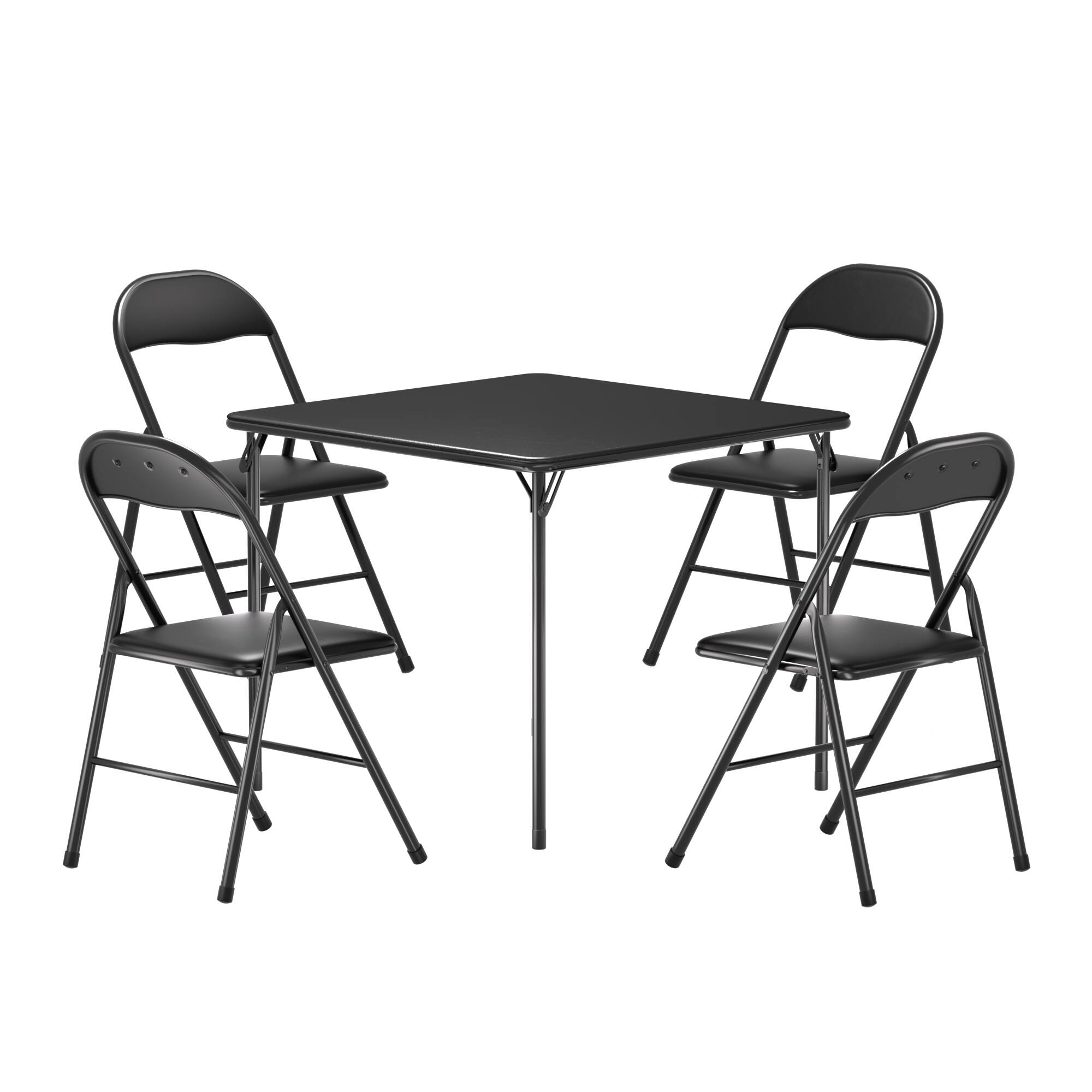 Alt View 2. Vecelo - 5-Piece Folding Card Table and Chairs Set, Portable Square Game Table with Padded Vinyl Top and 4 Foldable Chairs - Black.