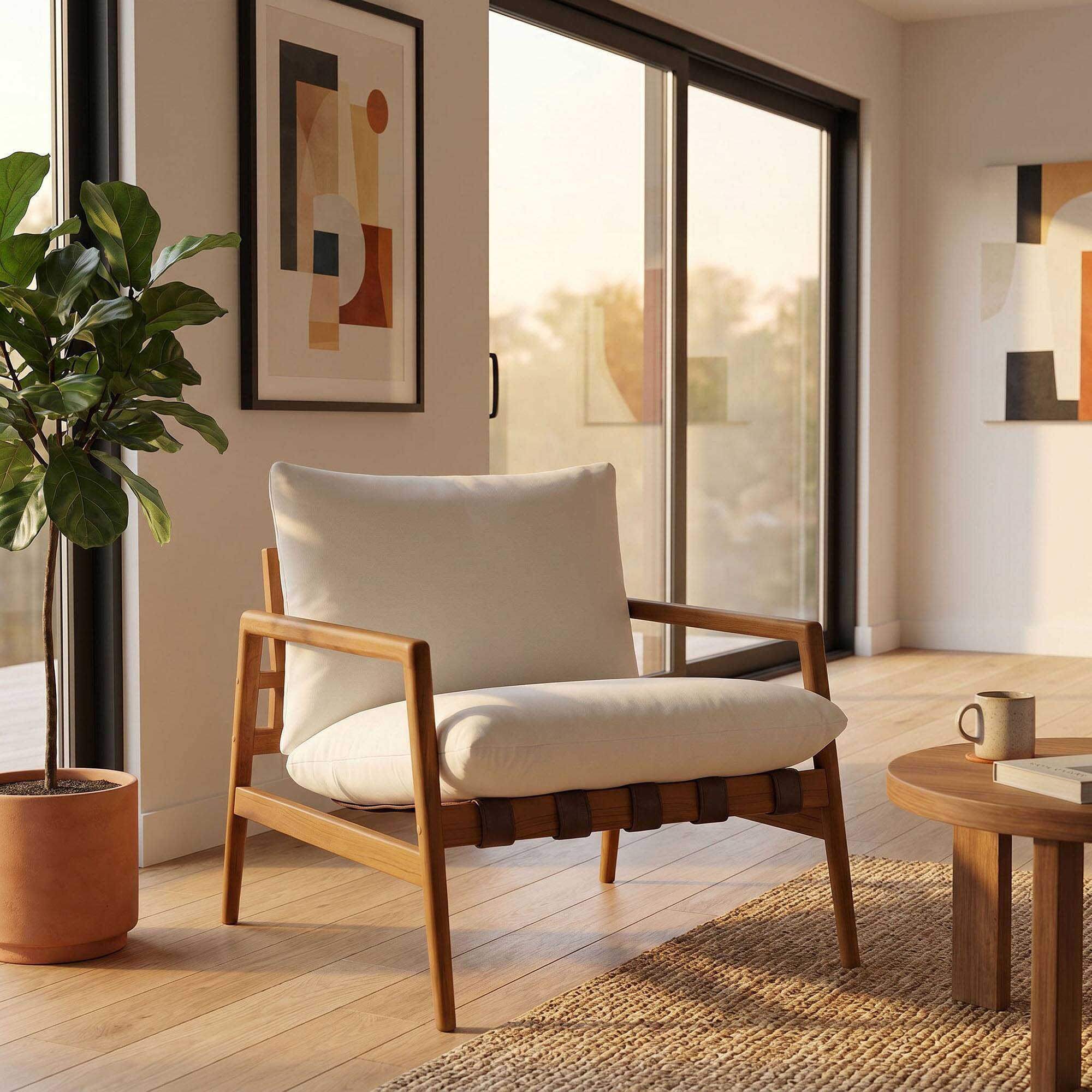 Alt View 3. Modway - Nomi Outdoor Teak Wood Sling Chair by Modway - Natural White.