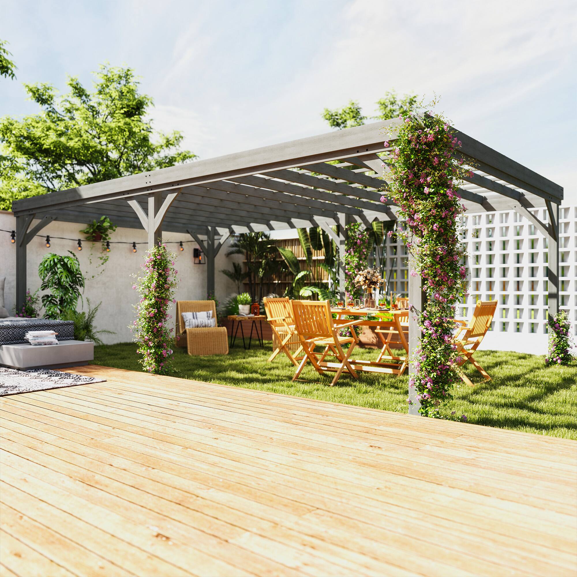 Alt View 1. Outsunny - x 20' Outdoor Wooden Pergola, Grape Vine Gazebo with Concrete Anchors for Garden, Patio, Backyard - Gray.