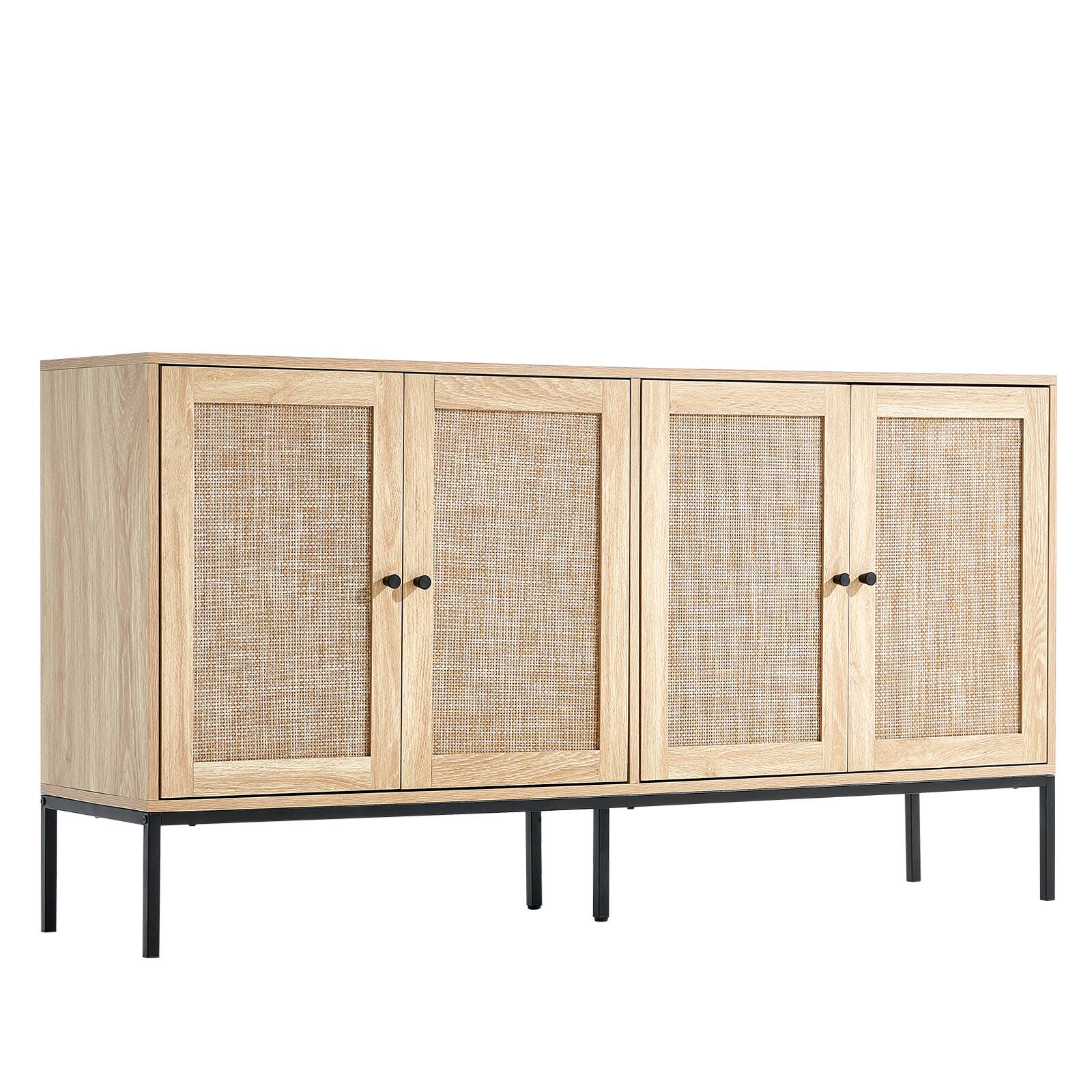 Alt View 5. VEVOR - Rattan Cabinet,Rattan Storage Cabinet with 4 Magnetic Doors and Adjustable Shelves, Sideboard Buffet Cabinet for Hallway - Natural wood.