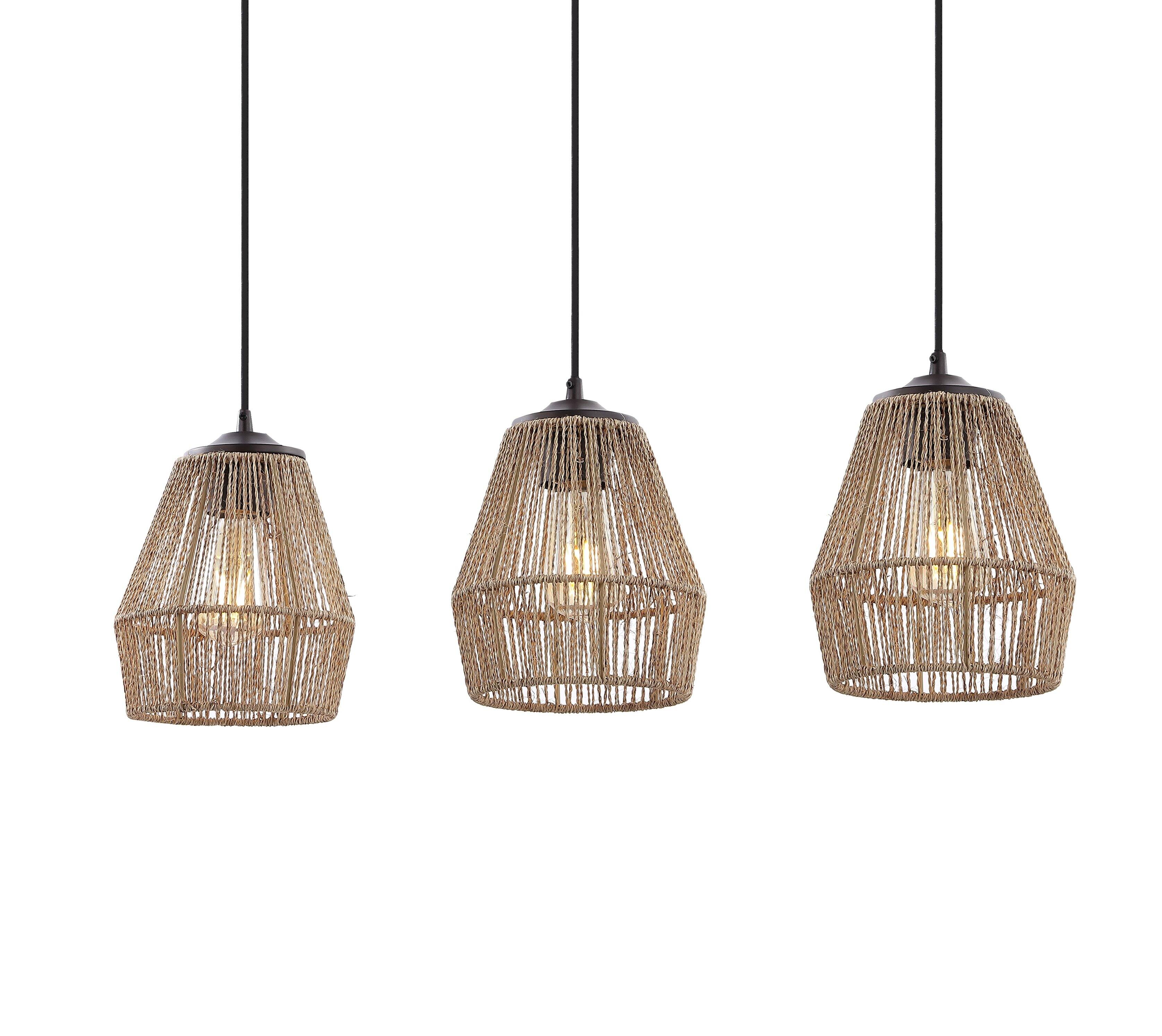 Alt View 4. Jonathan Y - Ibiza Island 30" 3-Light Woven Rope/Metal Bohemian Coastal LED Linear Pendant, Oil Rubbed Bronze/Natural - Oil Rubbed Bronze.