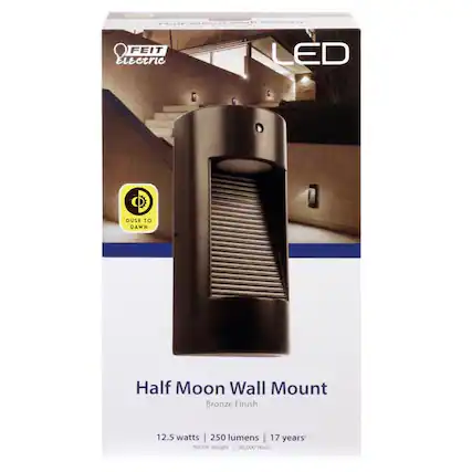 Feit Electric LED Half Moon Wall Mount Bronze Finish
12.5 watts | 250 lumens
5000K daylight | 50,000 hours
17 years
