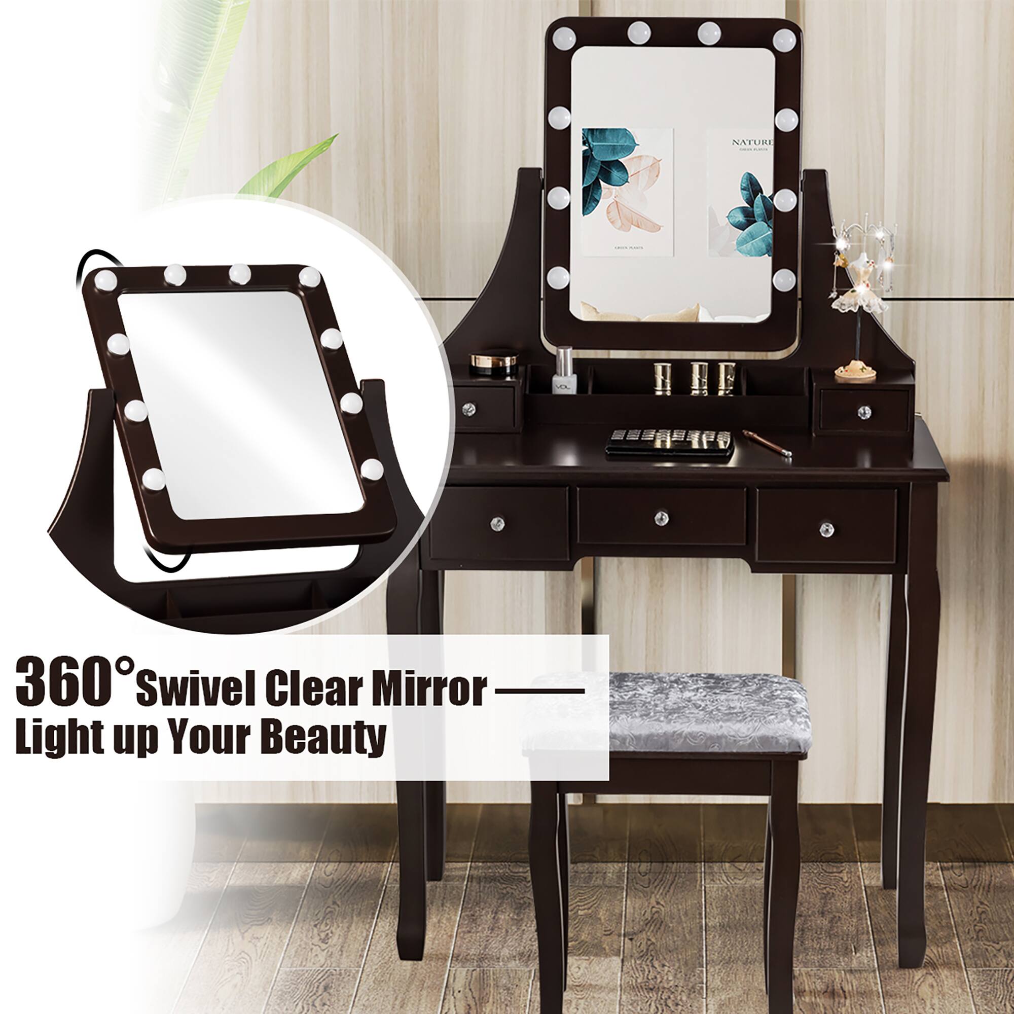 360° Swivel Clear Mirror  
Light up Your Beauty