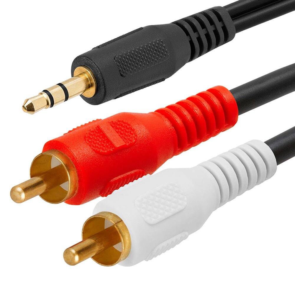 Alt View 1. Cmple.com - 3.5mm to 2 RCA Cable 12ft Black Male to Male Stereo Audio Cord Gold-Plated - Black.