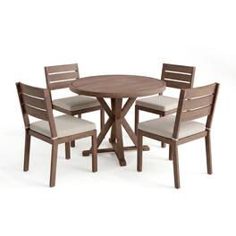 Martha Stewart - All-Weather Patio Set with 36" Round Trestle Base Table and 4 Stack Chairs - Brown