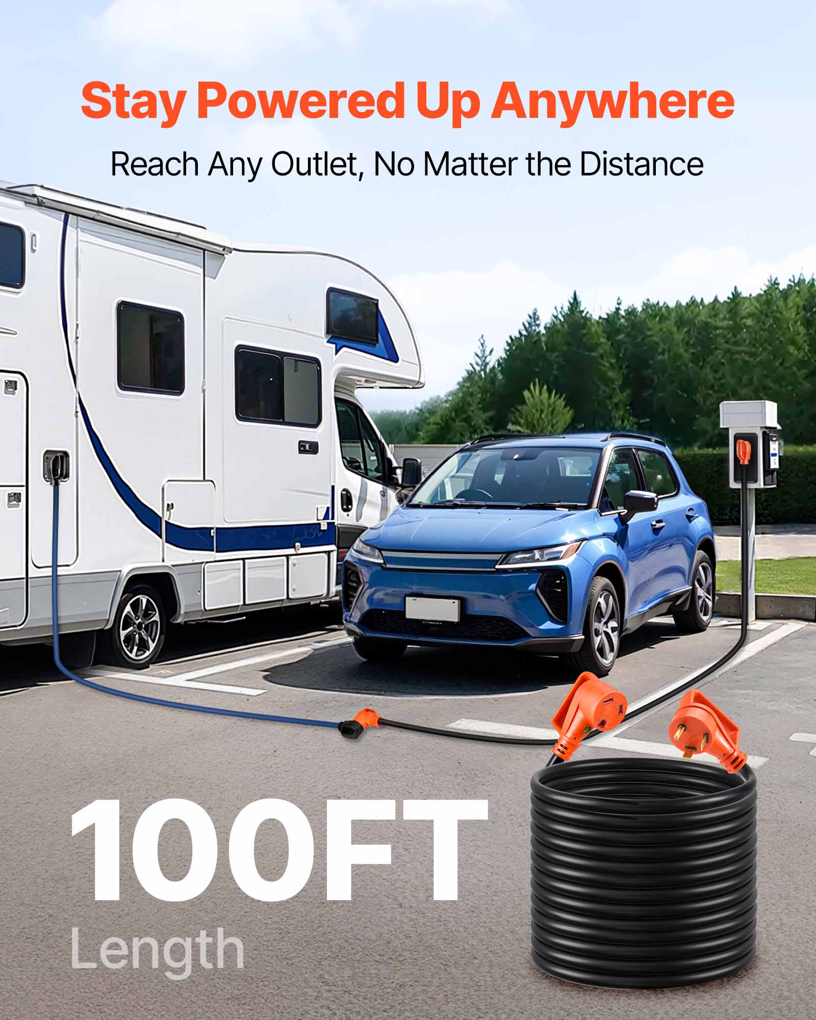 Stay Powered Up Anywhere, Reach Any Outlet, No Matter the Distance, 100FT Length