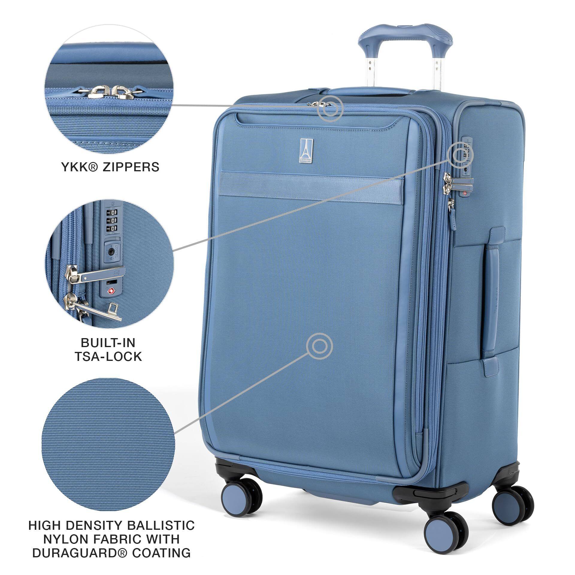 YKK® ZIPPERS  
BUILT-IN TSA-LOCK  
HIGH DENSITY BALLISTIC NYLON FABRIC WITH DURAGUARD® COATING