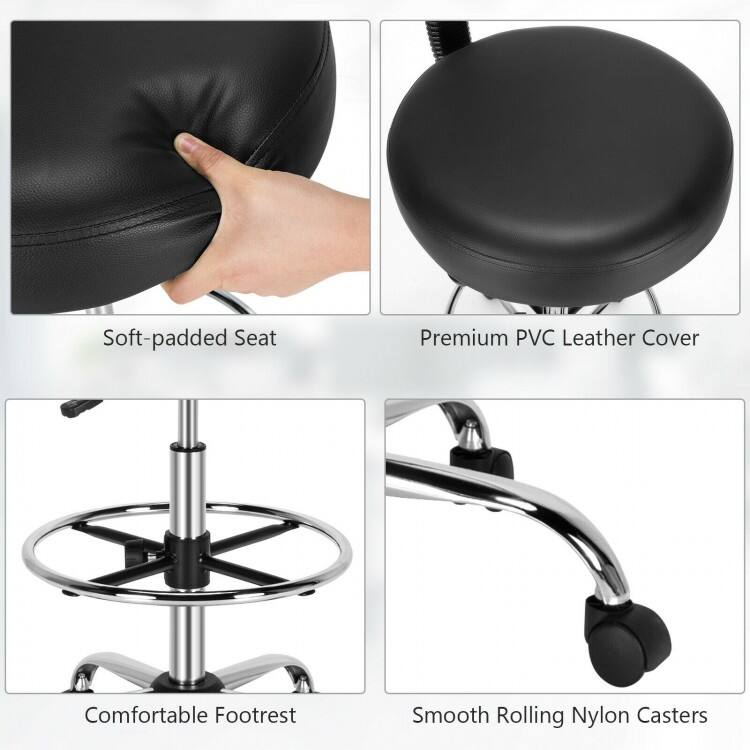 Soft-padded Seat Premium PVC Leather Cover Comfortable Footrest Smooth Rolling Nylon Casters