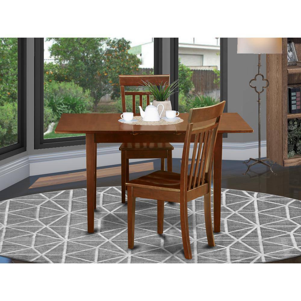 Back. East West Furniture - 3 Pc Kitchen table set - Kitchen Table with Leaf and 2 Kitchen Dining Chairs - Mahogany.