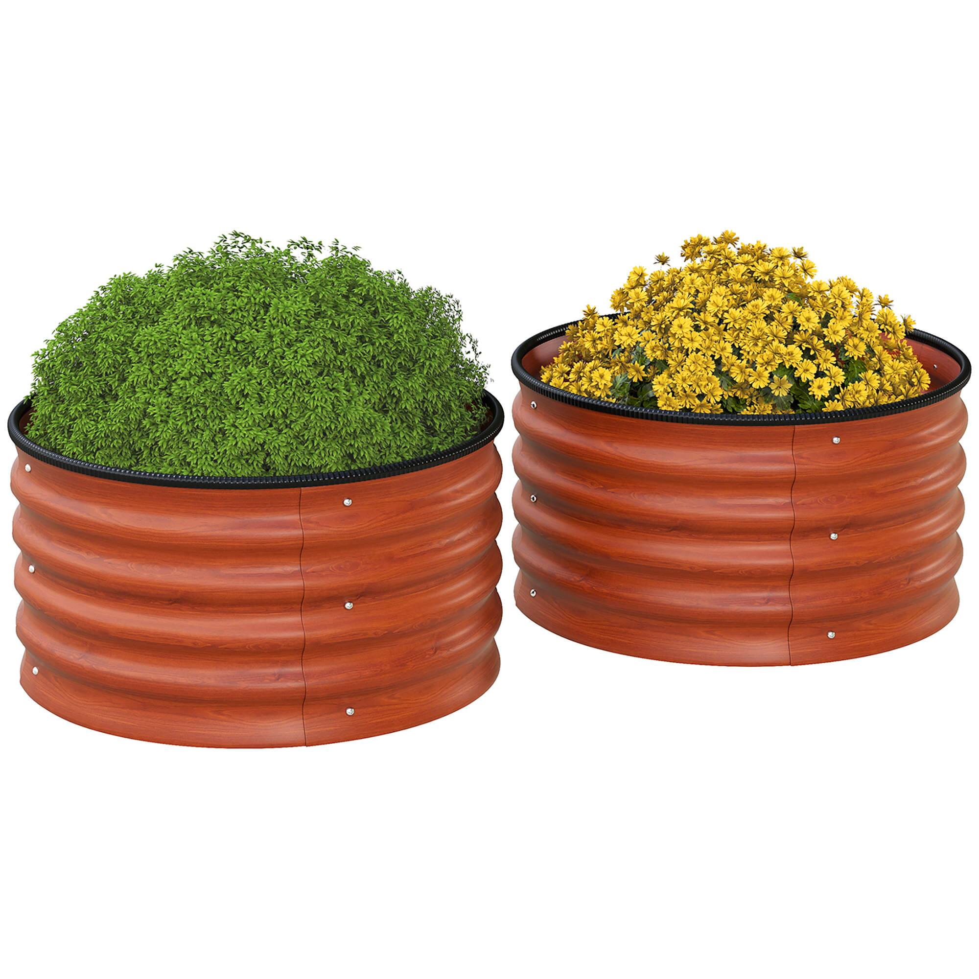 Outsunny - Galvanized Raised Garden Bed Set of 2, Planters for Outdoor Plants with Safety Edging - Brown