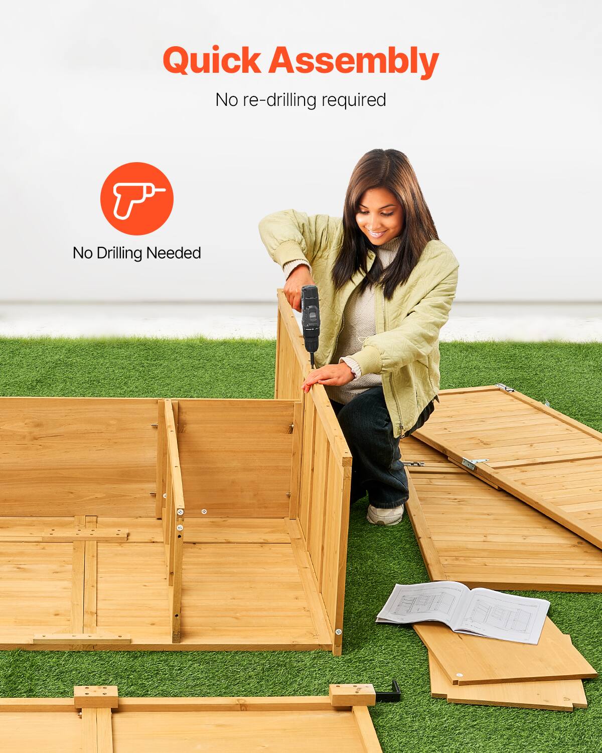 Quick Assembly  
No re-drilling required  

No Drilling Needed