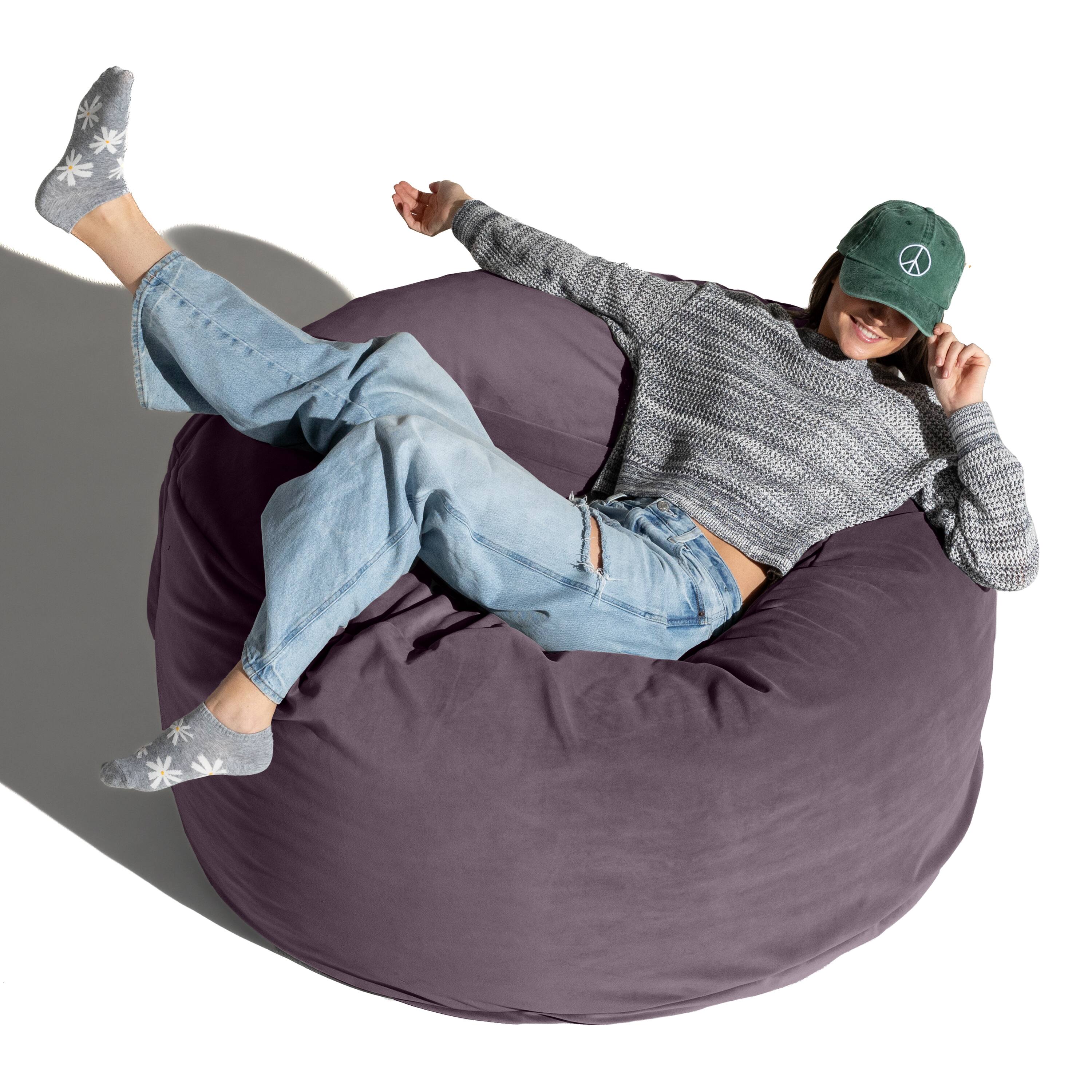Left. Jaxx - Jaxx 4 Foot Saxx - Large Round Bean Bag Chair for Adults - Lush Velvet Purple - Lush Velvet Purple.