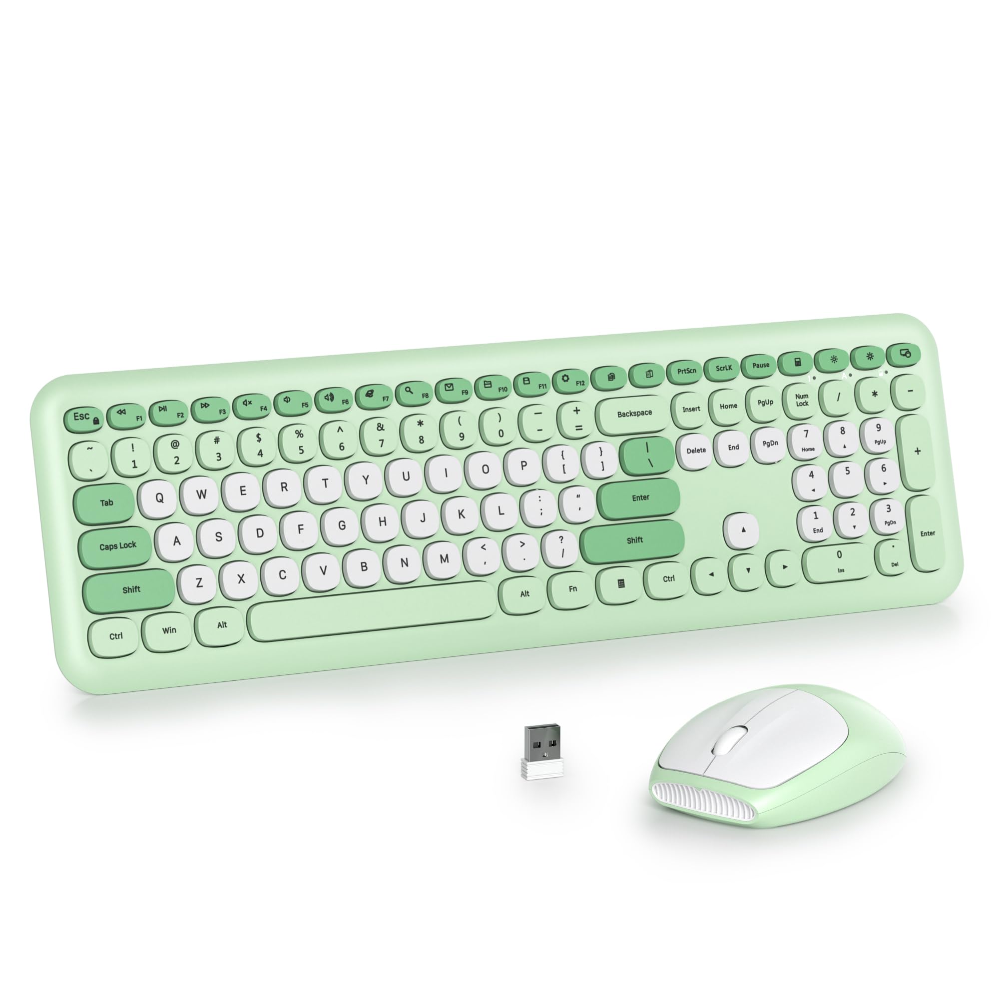 Earthley Blooms - Wireless Typewriter And Mouse Combo Retro Full Size Office Set Purple With Silent Round Keycaps Ideal For - Green white
