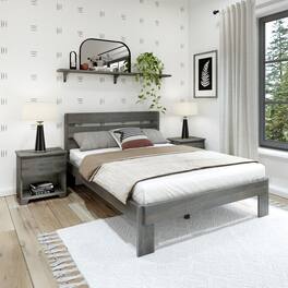Plank+Beam - Farmhouse Queen Bed with Plank Headboard, Driftwood - Driftwood