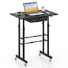 Front. Costway - Costway Standing Desk, Height Adjustable Laptop Desk with Fabric Drawer, Tablet Holder - Black.