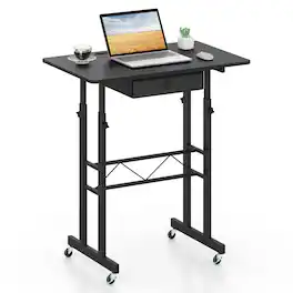 Costway - Standing Desk, Height Adjustable Laptop Desk with Fabric Drawer, Tablet Holder - Black
