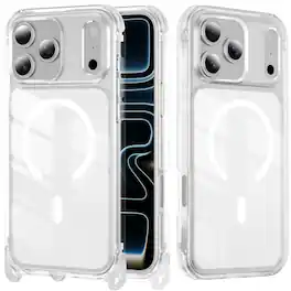 Dteck - Magnetic Case for Apple iPhone 17 Pro Max with Crossbody Strap, Clear Anti-Yellowing Shockproof Hybrid Protective Cover - White