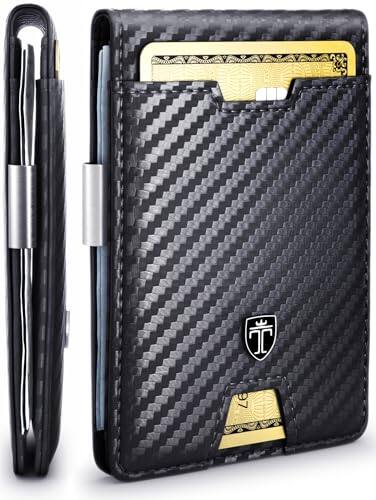Vulpecula Spade - Mens Wallet with Money Clip AUSTIN RFID Blocking Bifold Credit Card Holder for Men with Gift Box - Carbon