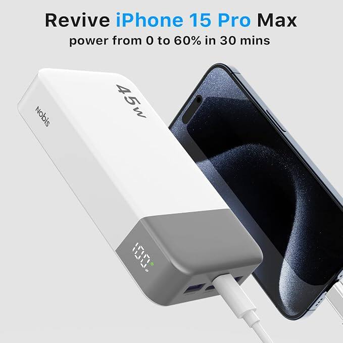 Revive iPhone 15 Pro Max power from 0 to 60% in 30 mins Nobis 45w