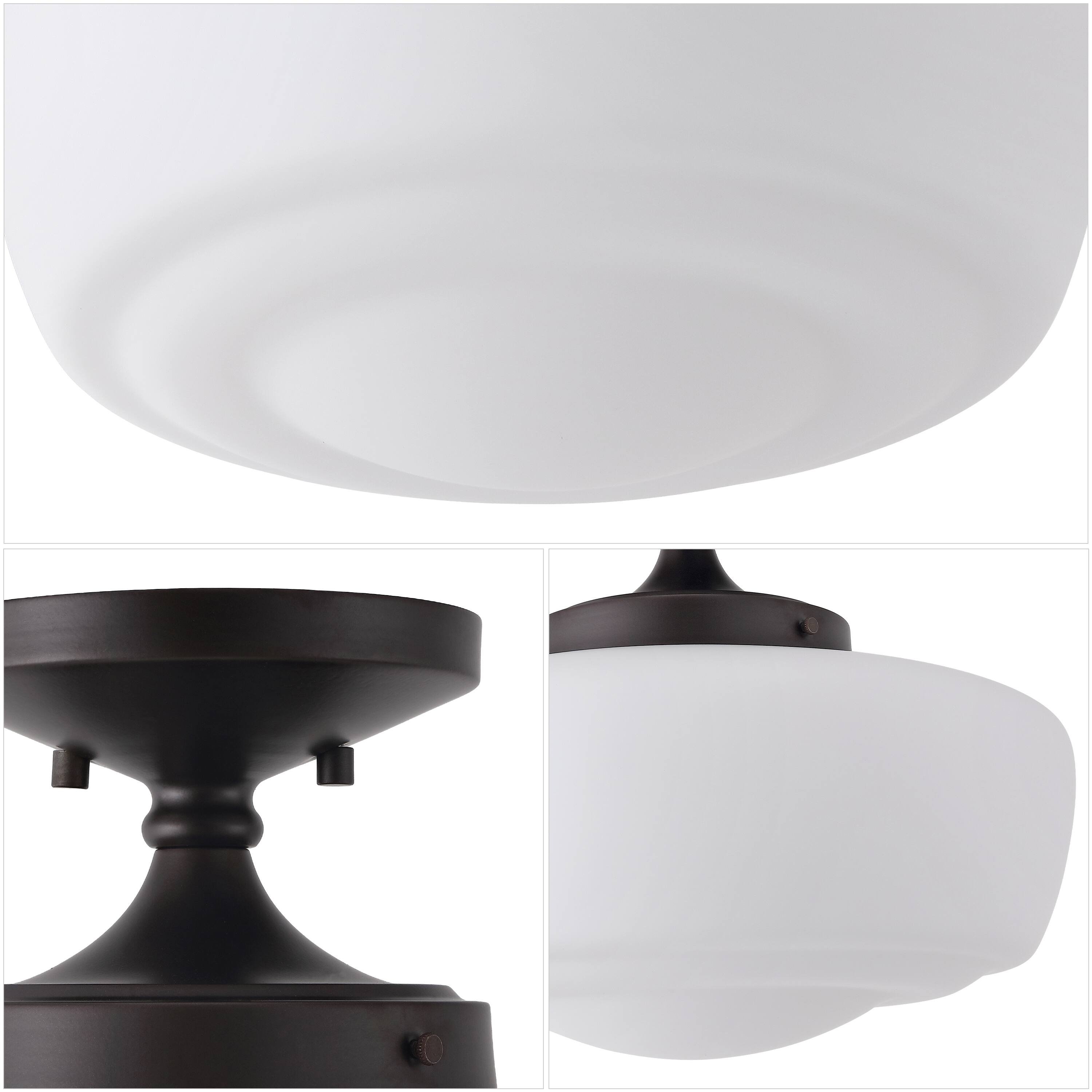Alt View 4. Jonathan Y - Marfa 14" 1-Light Modern Farmhouse Schoolhouse Frosted Glass/Metal LED Semi Flush Mount, Oil Rubbed Bronze/Frosted - Oil Rubbed Bronze.