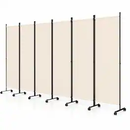 Costway - Room Divider, 6-Panel Folding Privacy Screen with Lockable Rolling Wheels for Home - Beige