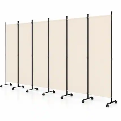 Front. Costway - Costway Room Divider, 6-Panel Folding Privacy Screen with Lockable Rolling Wheels for Home - Beige.