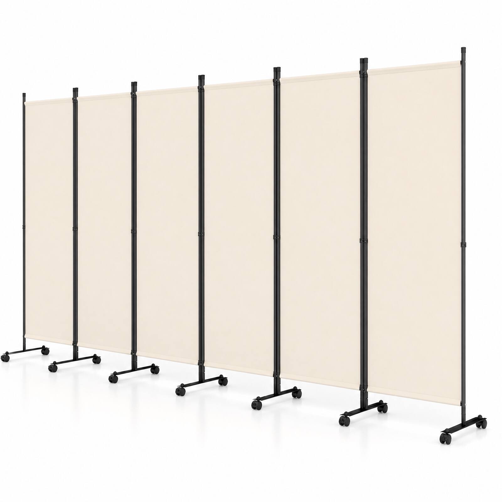 Front. Costway - Costway Room Divider, 6-Panel Folding Privacy Screen with Lockable Rolling Wheels for Home - Beige.
