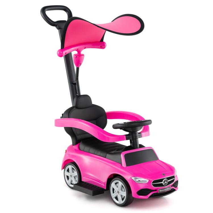 Front. SlickBlue - Kids 3-in-1 Ride-On Push Car Stroller with Sliding Feature and Sun Canopy - Pink.