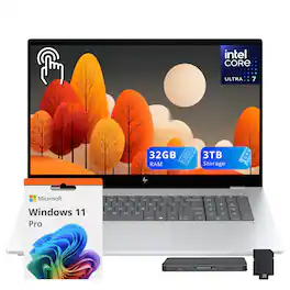 HP - Upgraded - OmniBook 7 17.3" FHD Touch Laptop,Intel Ultra 7 258V,32GB RAM,2TB SSD+1TB Dock Set,Backlit Keyboard,Win11 Pro - Silver