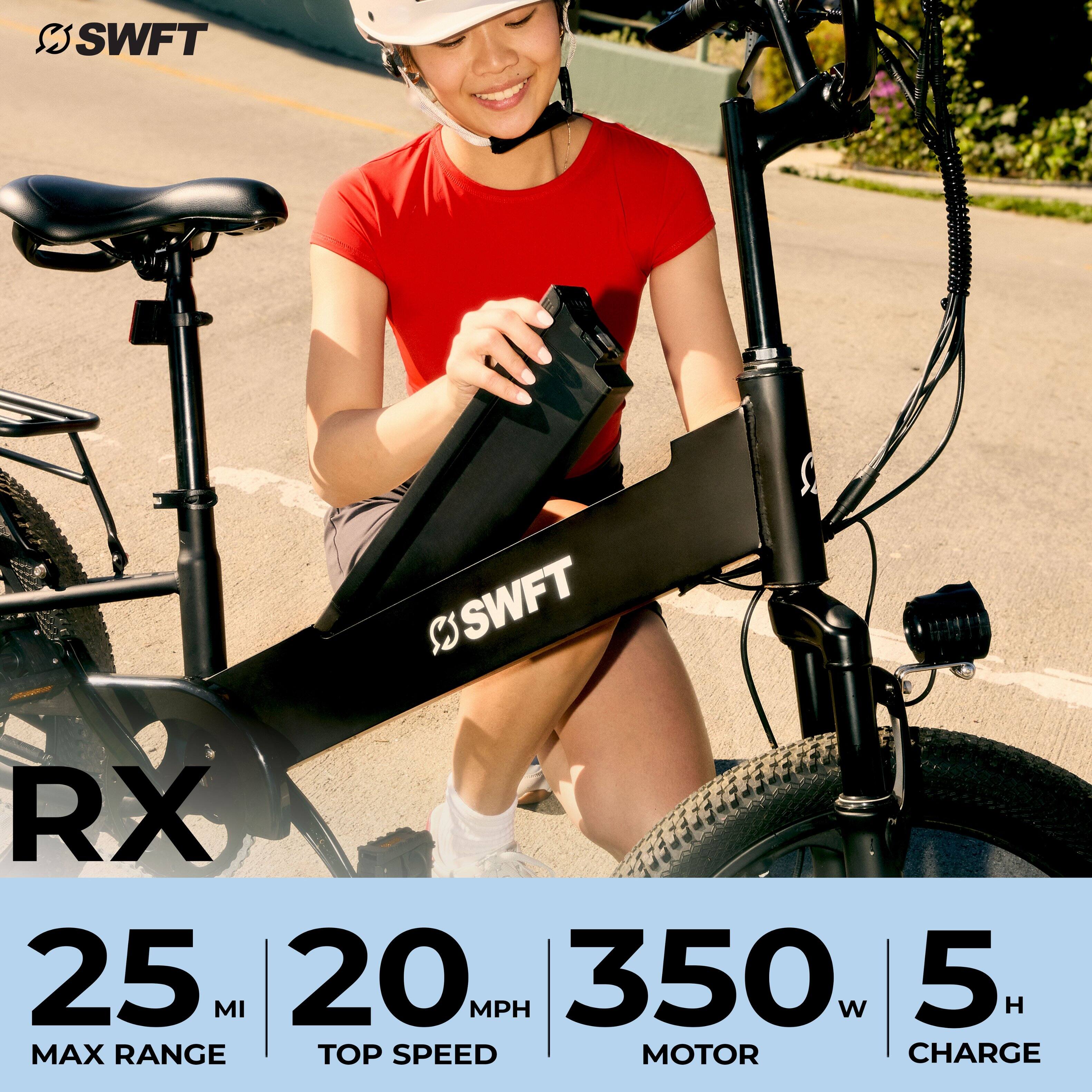 SWFT RX 25 MI 20 MPH 350 W 5 H MAX RANGE TOP SPEED MOTOR CHARGE