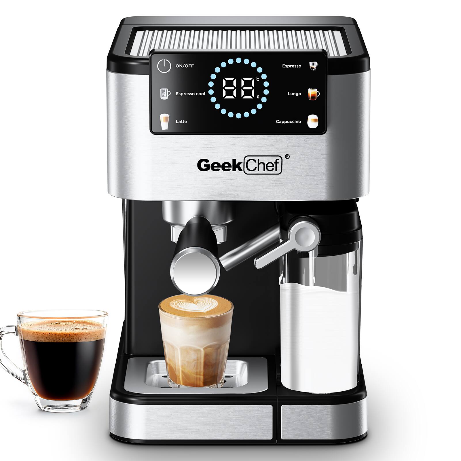 ON/OFF  
Espresso  
Espresso cool  
Latte  
Lungo  
Cappuccino  
Geek Chef