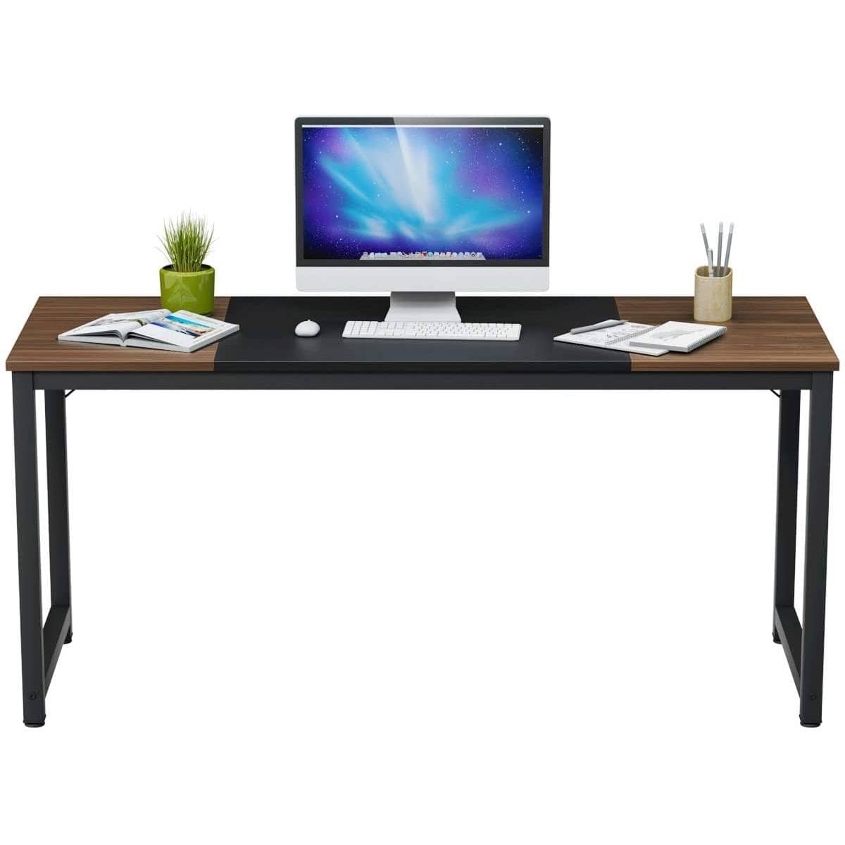 Hivvago - 63 Inch Study Writing Desk for Home Office Bedroom - Black and Coffee
